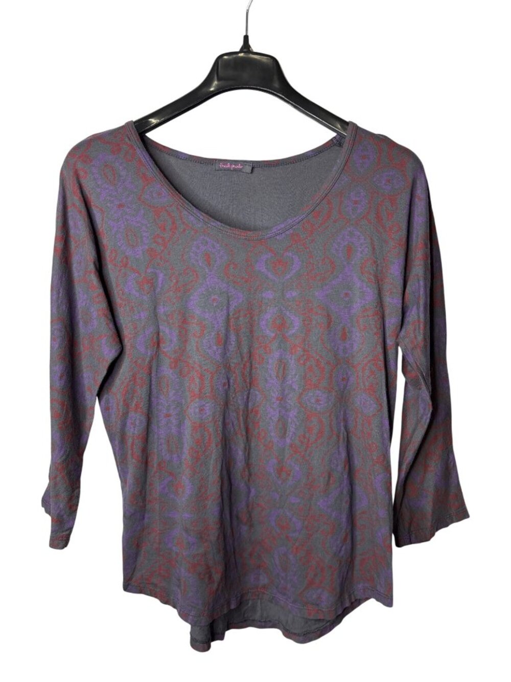 Fresh Produce Womens Blouse Top Size L Print Grey Purple Red Modal Cotton Blend